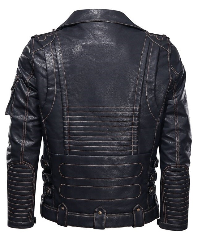 Men's Vintage Black Cowhide Leather Biker Jacket