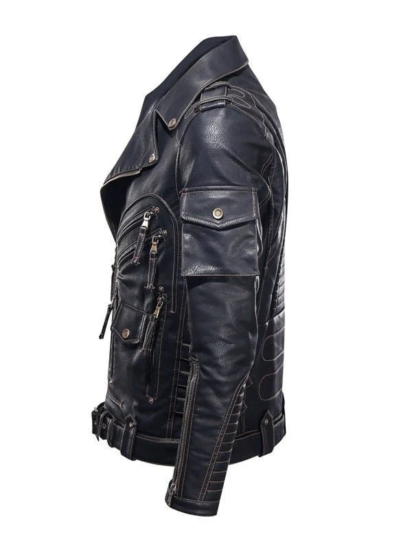 Men's Vintage Black Cowhide Leather Biker Jacket