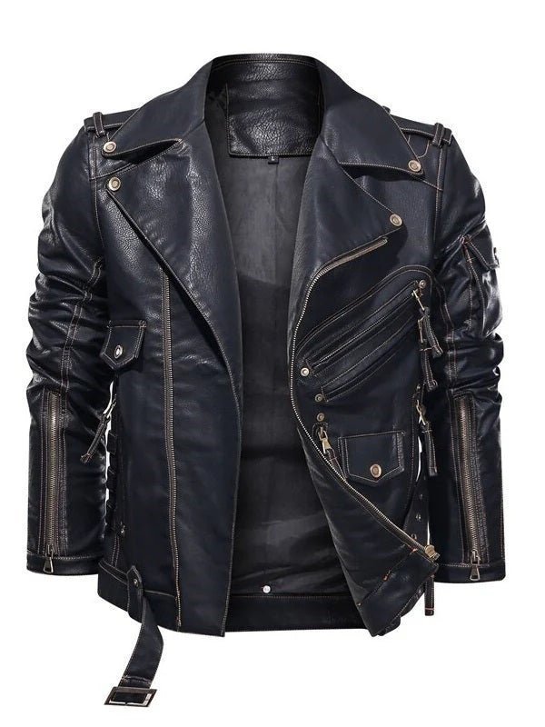 Men's Vintage Black Cowhide Leather Biker Jacket