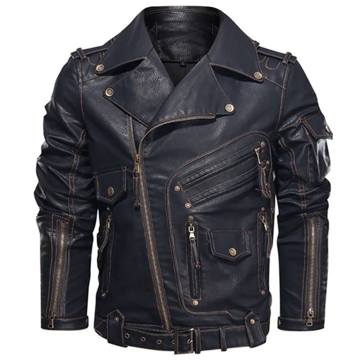 Men's Vintage Black Cowhide Leather Biker Jacket