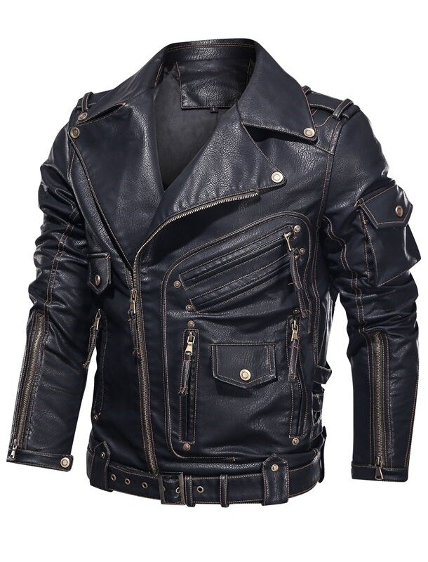 Men's Vintage Black Cowhide Leather Biker Jacket