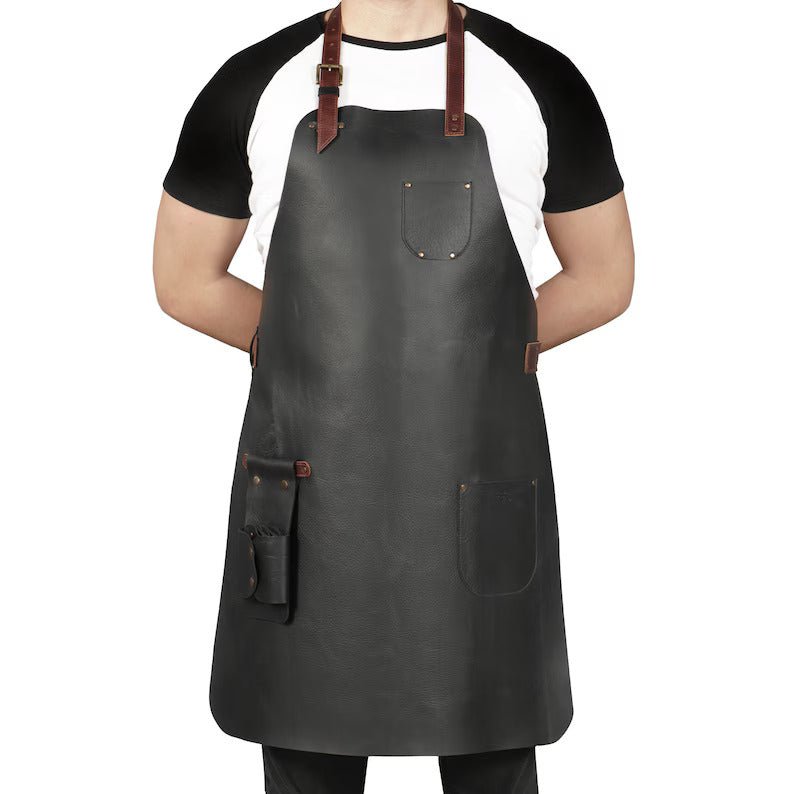 Personalized Top Grain Leather Workshop Apron with Pockets - The Leather Men