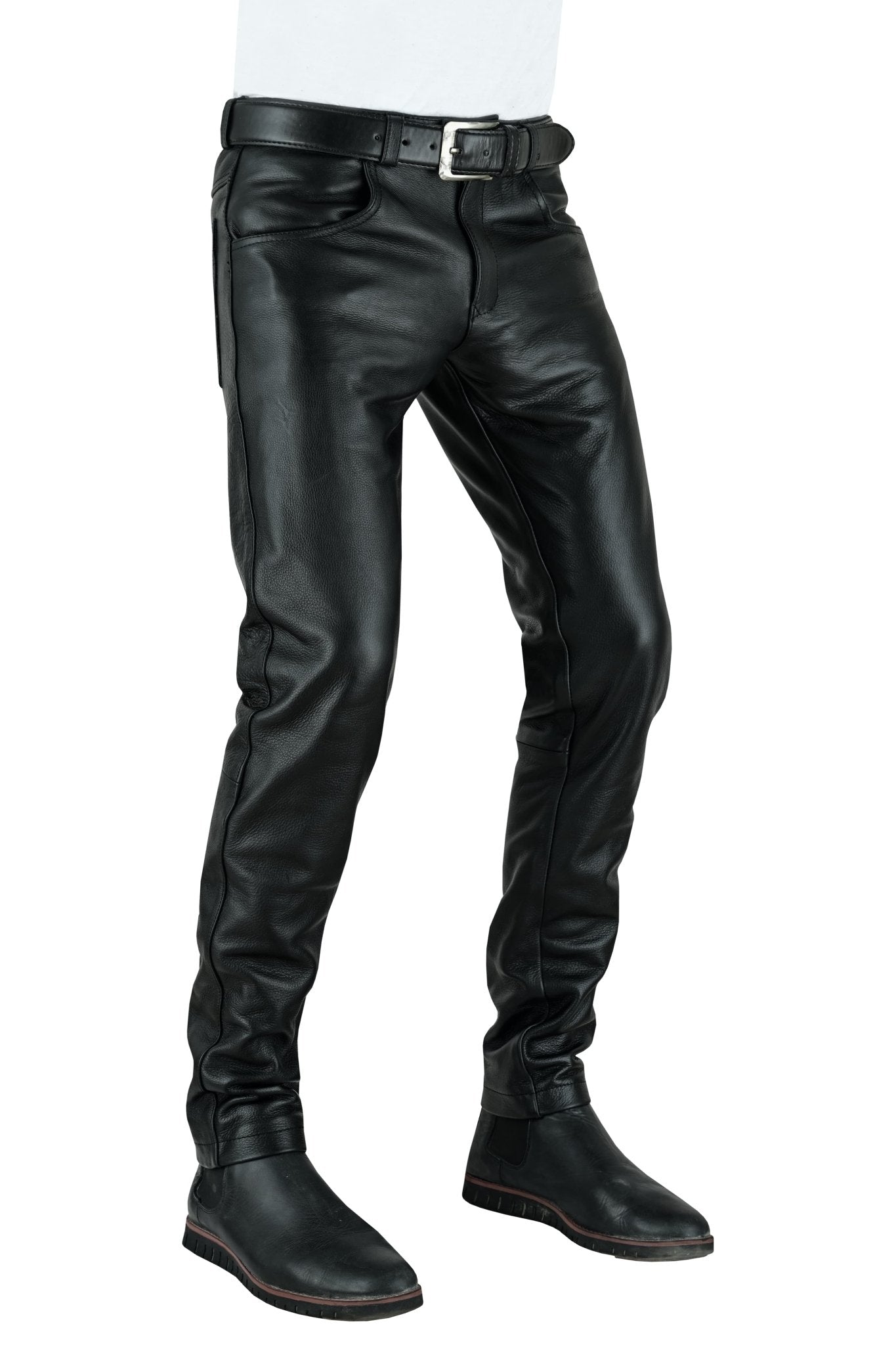 Real Leather Classic Zipper Jeans – Stylish & Comfortable Fit
