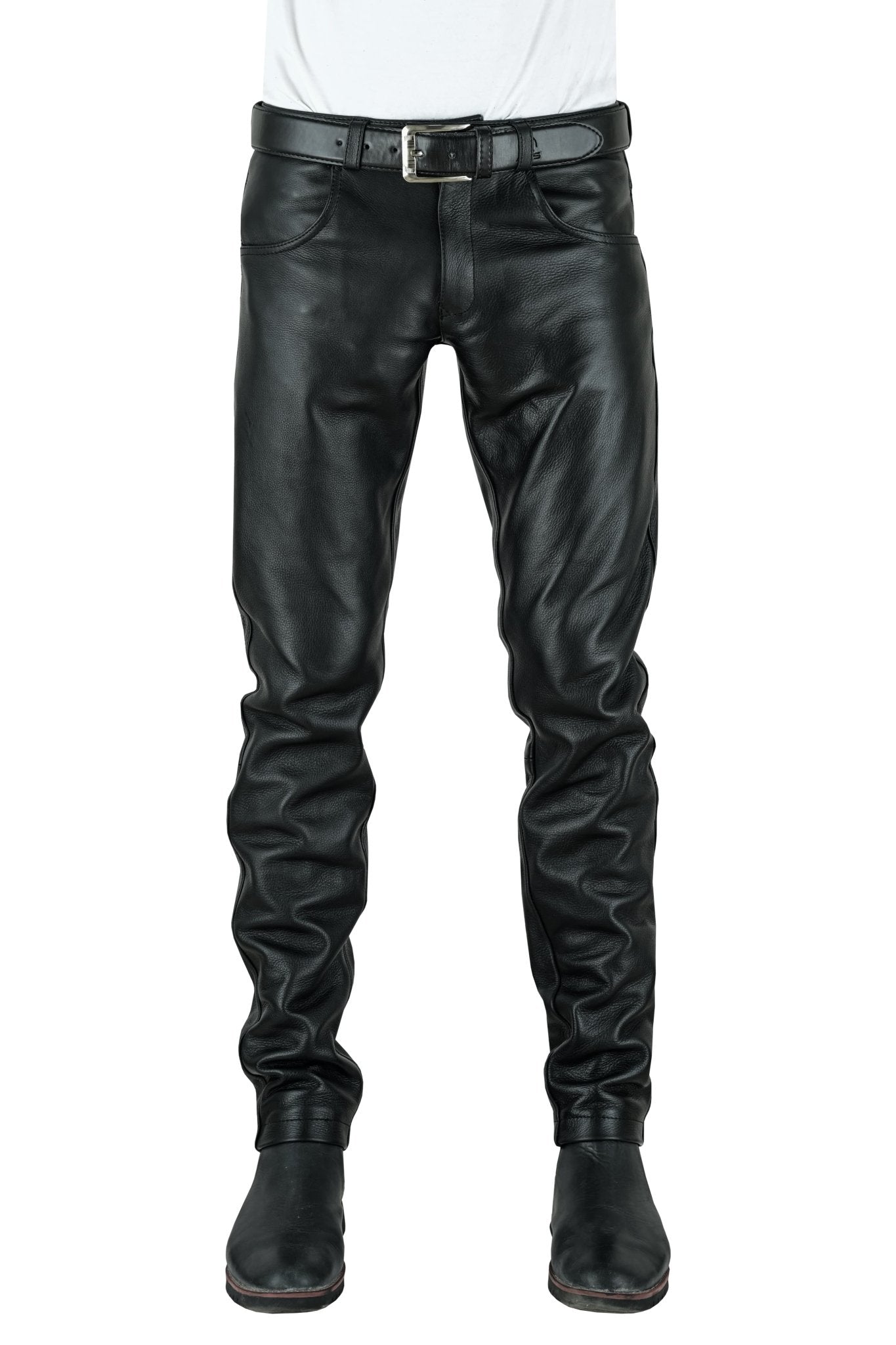 Real Leather Classic Zipper Jeans – Stylish & Comfortable Fit