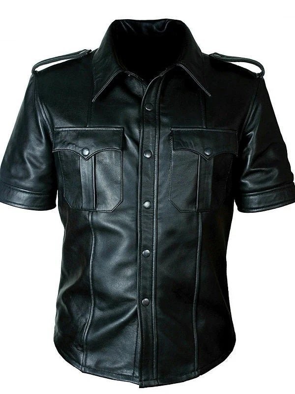 Real Leather Uniform Shirt – Short Sleeve, Classic & Stylish