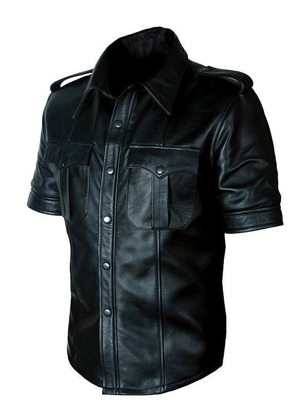 Real Leather Uniform Shirt – Short Sleeve, Classic & Stylish