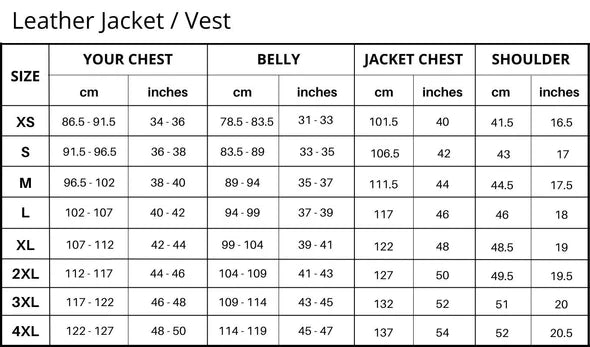 Smart Fit Black Leather Crop Biker Jacket - Size guide Chart 